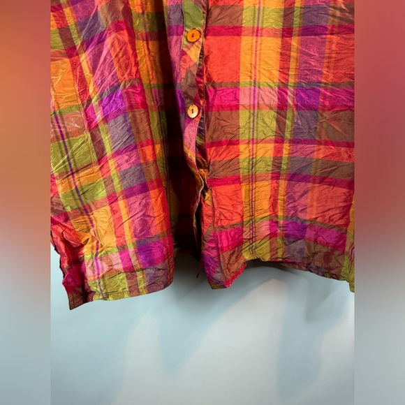 Jennifer George Sketchbook Women’s Pink/orange Plaid Button Up Shirt 100% Silk M - Picture 3 of 12
